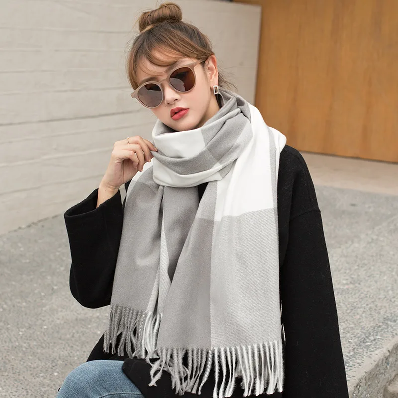 

★Scarf han edition joker upset female students in winter to keep warm grid and shawls cute girl imitation cashmere scarf