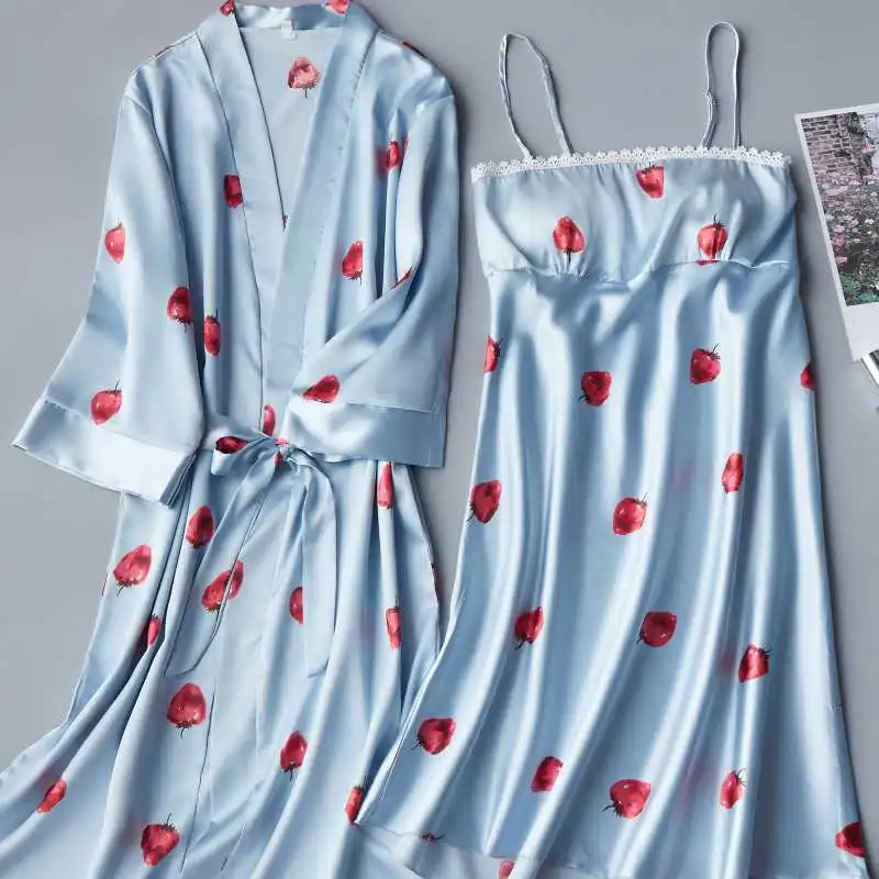 2PCS brand sexy women's robe & gown sets twinest bathrobe + night dress two pieces sleepwear womens sleep set faux silk