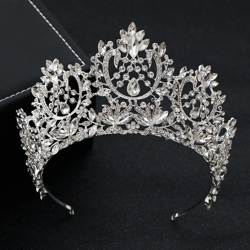 Silver White Европейский барокко сверкающий кристалл большая свадебная тиара Корона Стразы диадема Couronne De Mariage свадебные аксессуары для волос - Окраска металла: Silver White
