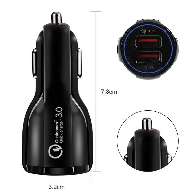 Быстрый двойной Переходник USB для зарядки в машине QC3.0 A цифровое напряжение/ток