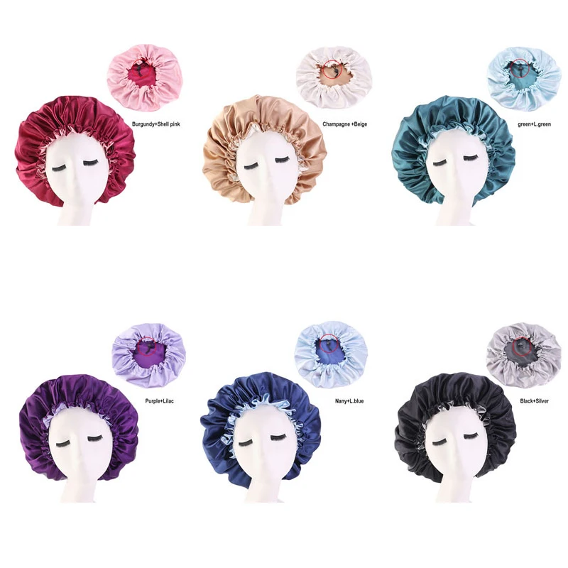 

MISANANRYNE Women Night Sleep Cap Satin Elastic Bonnet Hat For Hair Care Head Cover Adjust Hair Loss Hat Beanies Skullies New