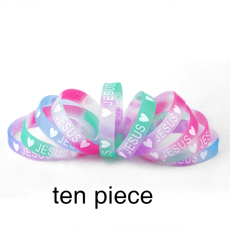 10 шт./лот новые модные силиконовые браслеты с изображением Иисуса карамельных