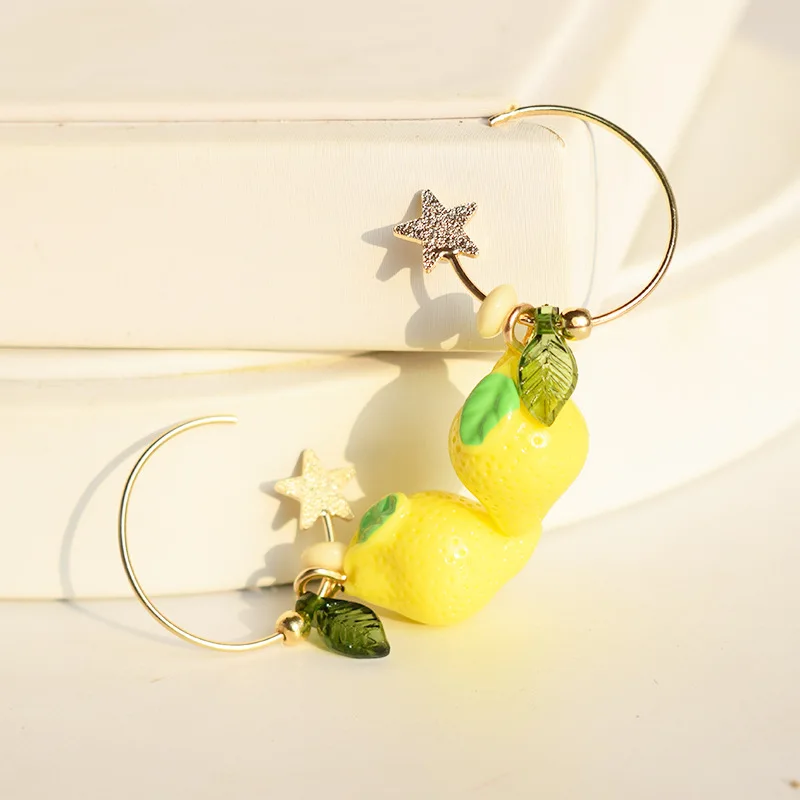 Корейские новые серьги с фруктами для женщин летние милые кисточками лимонами