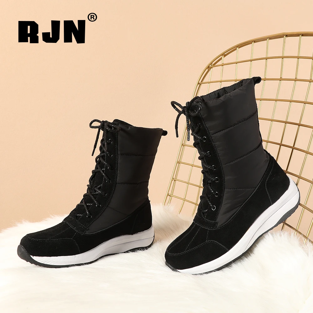 Beli RJN Baru Musim Gugur Pergelangan Kaki Sepatu Kasual Tinggi Kualitas Bernapas Kulit Sapi Handmade Boots Lace-Up Sepatu Wanita RO380
