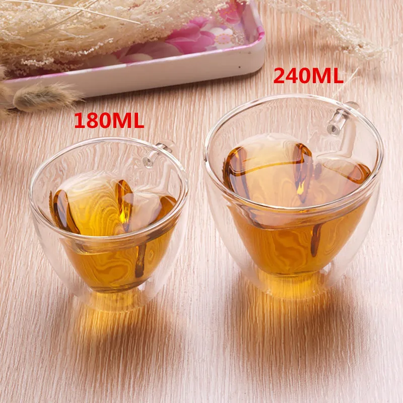 2 шт./лот прозрачная стеклянная кружка в форме сердца с двойными стенками