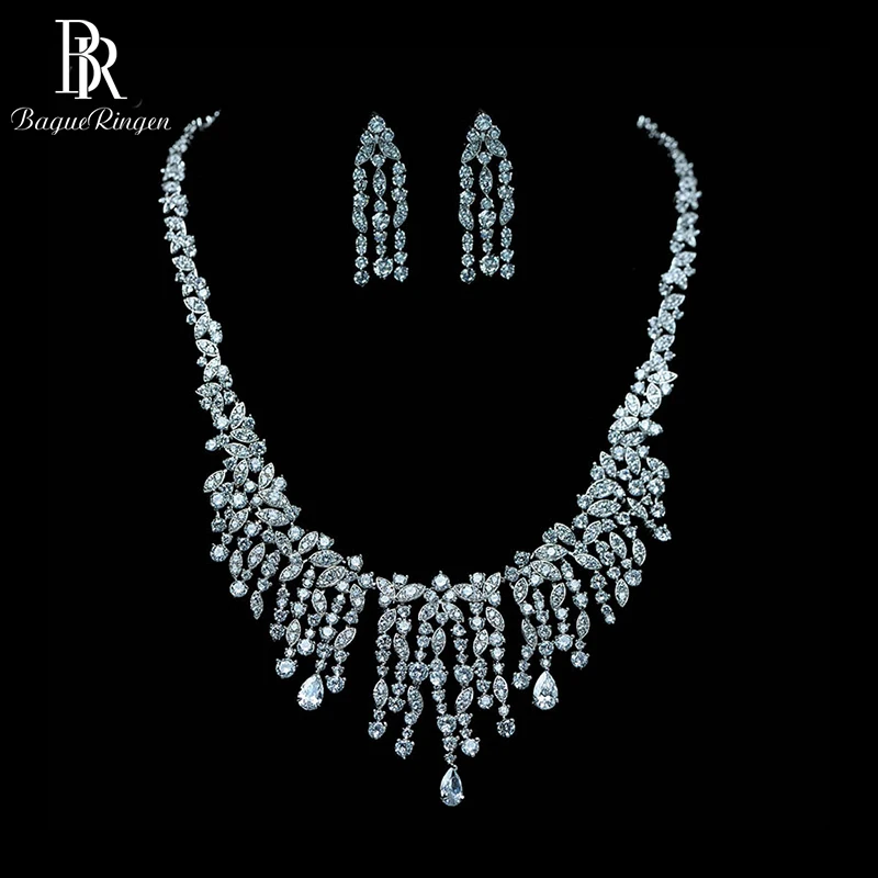 

Bague Ringen Charms Jewelry Sets for Women Luxury Silver 925 Jewelry High Grade Hi-Q Wedding Set Necklace Earrings princess sets