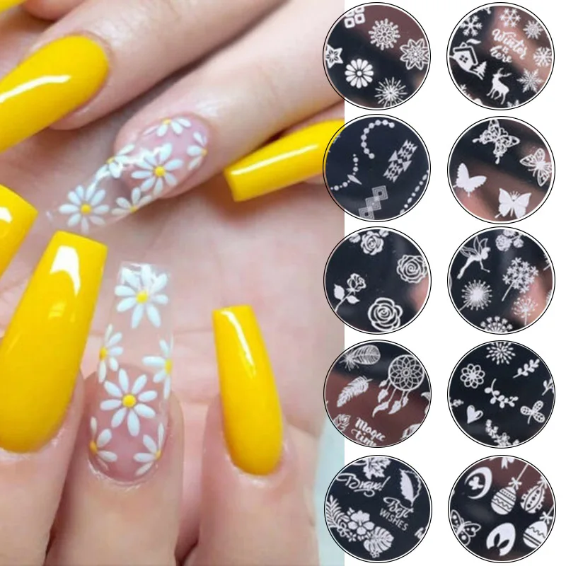 12 дизайн Рождество снежинка шаблон ногтей штамповки пластины кошка Ловец снов