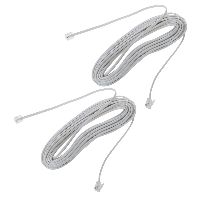 

2X 9M 30Ft RJ11 6P2C Modular Telephone Phone Cables Wire White