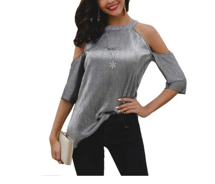 

Summer Women tshirt Femme Sexy Sequin Halter T Shirt Women Off Shoulder Top Female Short Sleeve Elegant Fashion Tops Tees