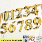 1 шт. цифры ворот от 0 до 9, пластиковые Цифры 5 см, самоклеящиеся наклейки, наклонная выступающая форма, Золотая дверная пластина, адрес, номер двери дома