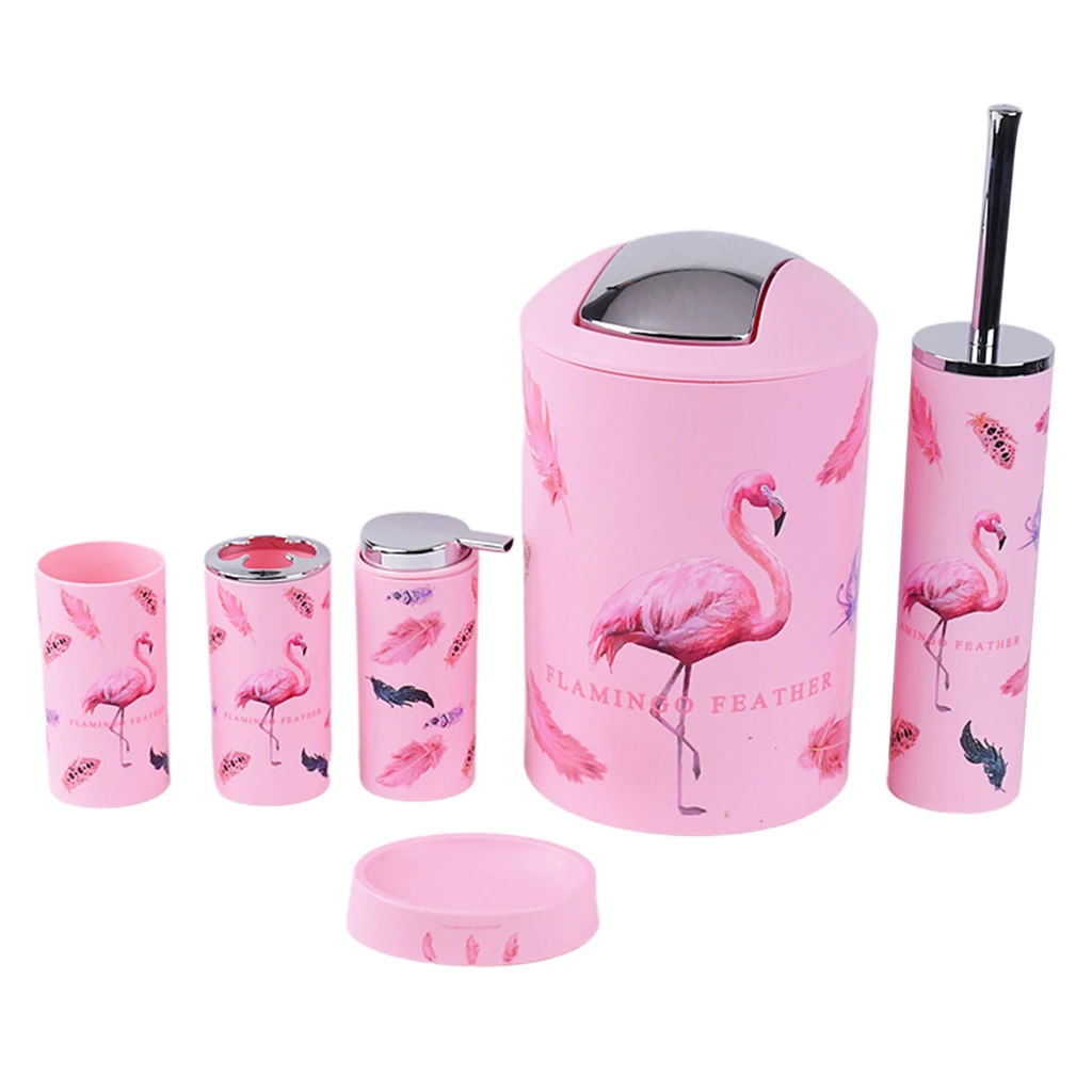6pcs flamingo pattern soap dish dispenser tumbler bathroom practical accessories free global shipping