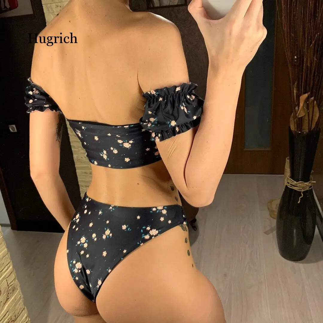 2021 Цветочное платье с открытыми плечами женский купальник бикини Для женщин из