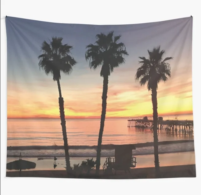 

California Beach Sunset Tapestry Mandala Wall Hanging Hippie Bedroom Home Decoration Wall Blanket Psychedelic Tapestries
