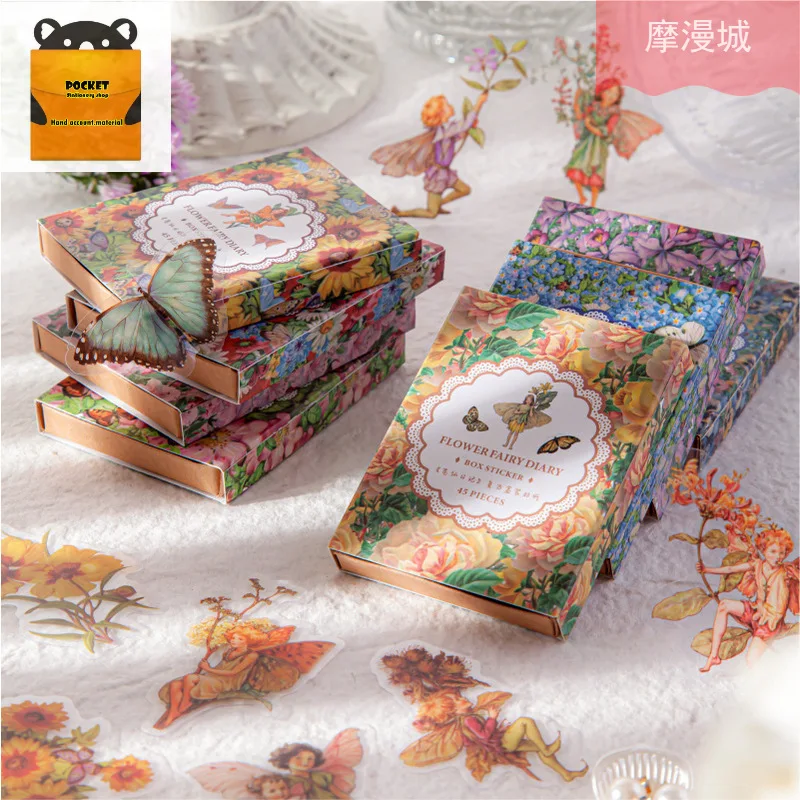 

Boxed Stickers, Flower Fairy Diary Series, Retro Creative Pocketbook, Diy Material Decorative Stickers stationery sticker