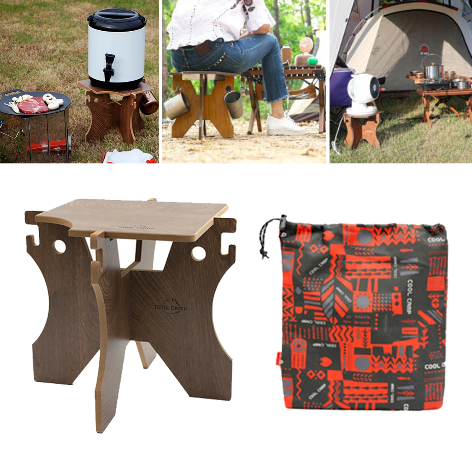 

Camping Water Bucket Stand Portable Beer Pail Holder BBQ Grill Folding Stool