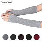 1 пара модных женских однотонных длинных перчаток без пальцев с длинным рукавом, женские эластичные трикотажные рукавицы для рук