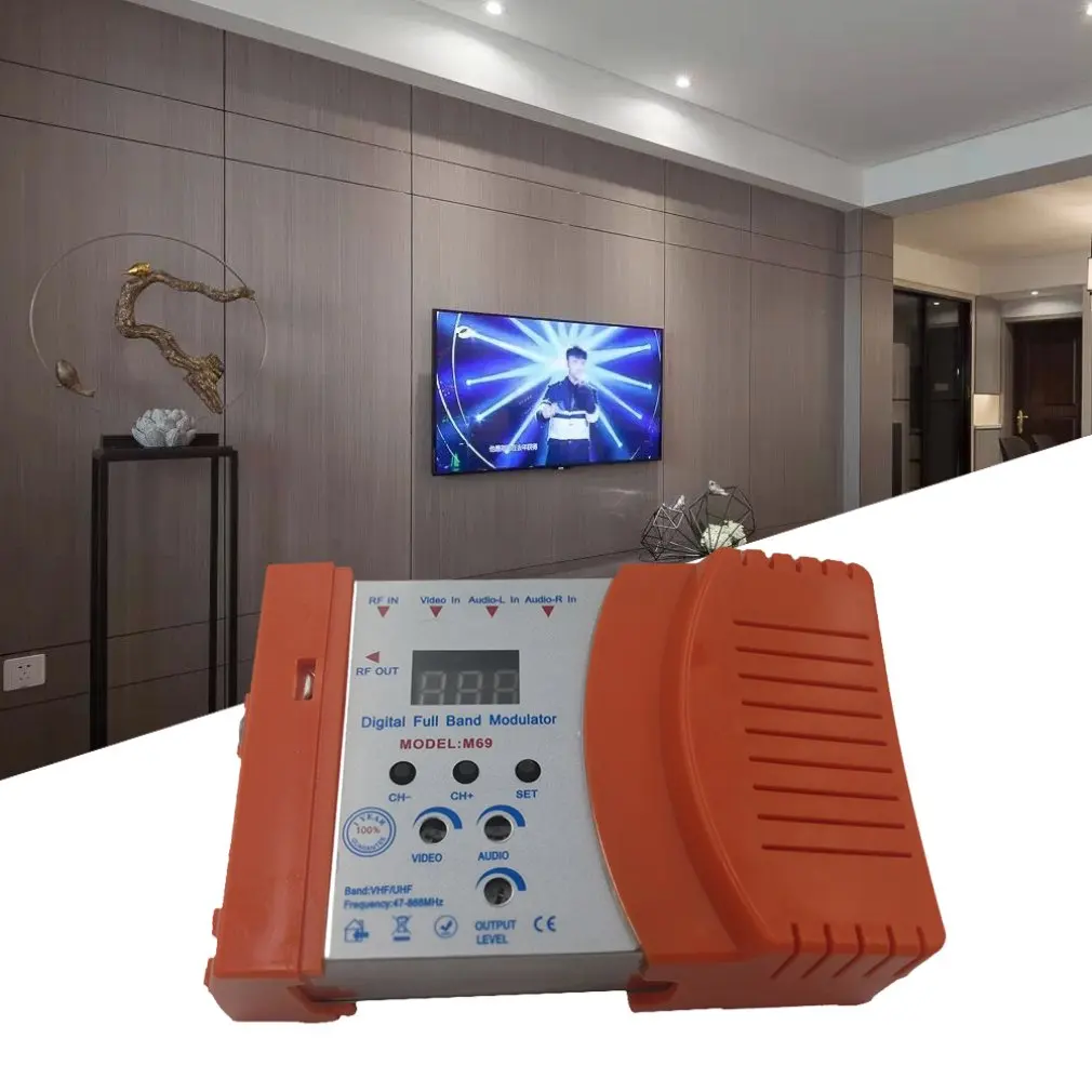 M69C/M69L dulator Полнодиапазонный цифровой модулятор RF AV к ТВ конвертер VHF UHF PAL/NTSC