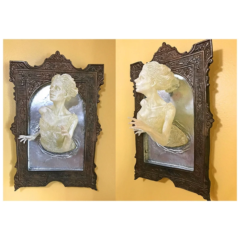 

Spooky Wall Sculptures Ghosts Emerging From a Mirror Decoration Resin Luminous Home Decoration Accessories