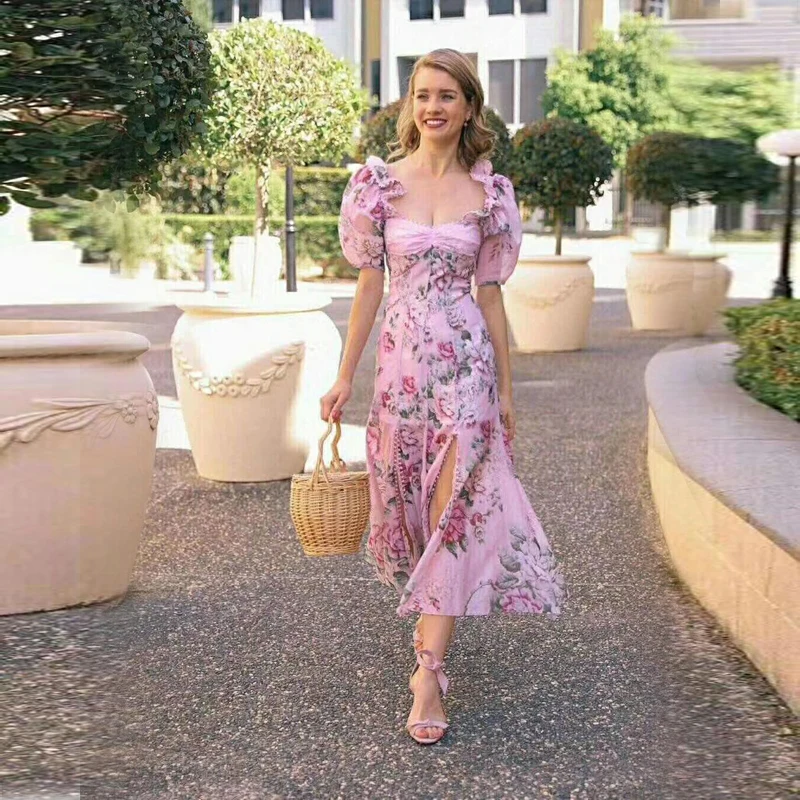 2019 модное синее розовое платье с цветочным рисунком шифоновое длинное без