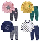 Новинка, детский пижамный комплект, хлопковая футболка с длинным рукавом и штаны, одежда для мальчиков и девочек с мультяшным рисунком, осенний комплект из 2 предметов, пижамные штаны