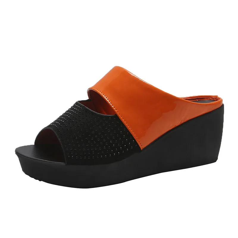 

2021 New Summer Fashion Heeled Sandals Square Toe Flip-flops Shallow PU Leather High Heels Slippers Women Shoes