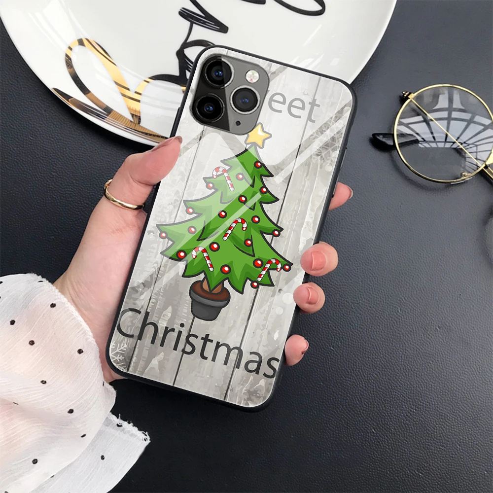 

Christmas tree Case For iPhone 11 7 Case For iPhone XS 11 12 Pro MAX mini XR 8 6 6S Plus Phone Cases Back Tempered Glass Cover