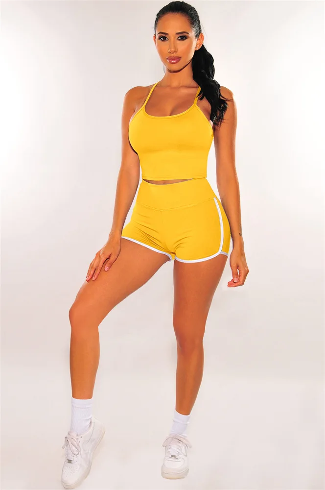 

2021 summer new spot adjustment sling leisure two-piece suit pure color sports