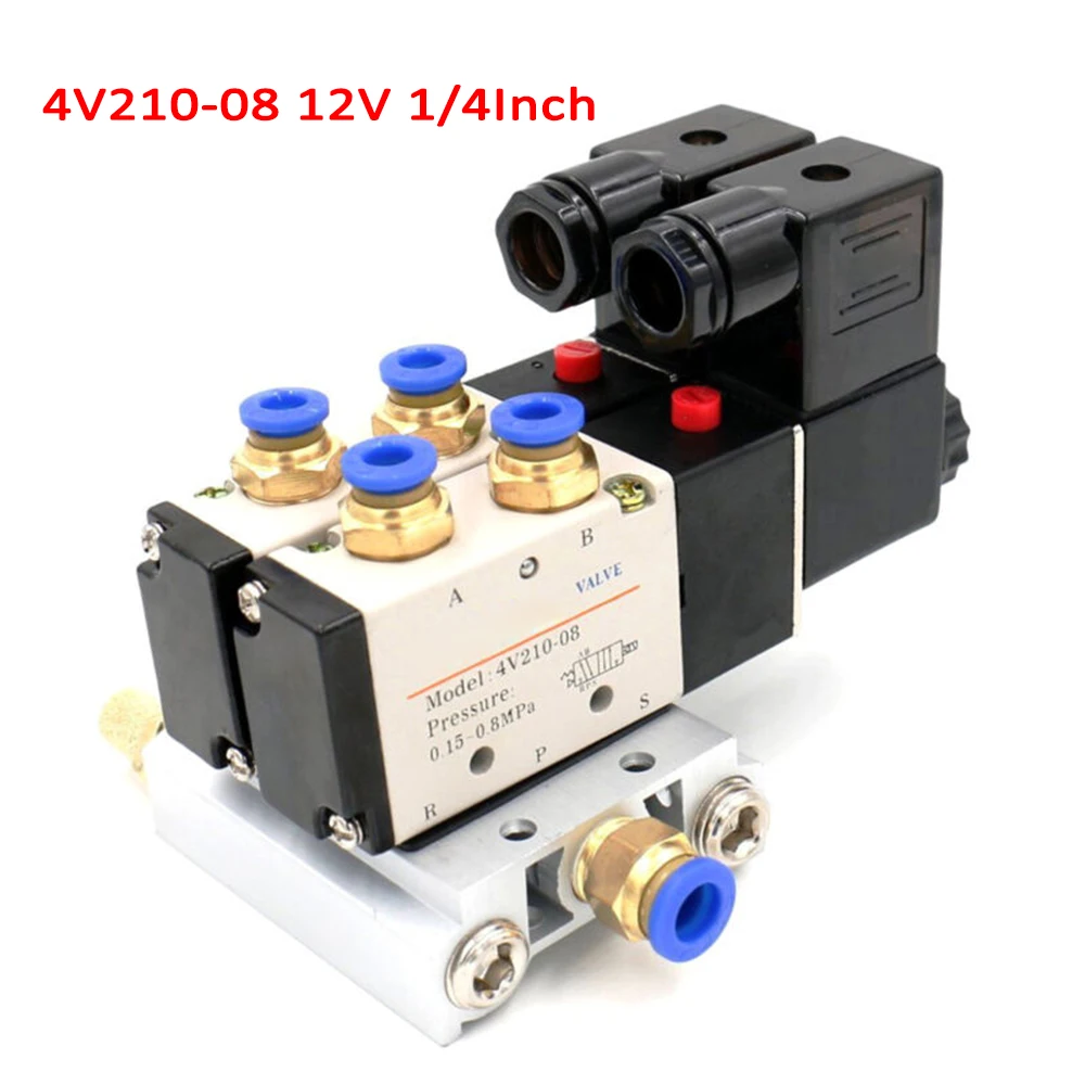 

Pneumatic Solenoid Air Valve 1/4Inch Base Quick Fitting Muffler DC 12V