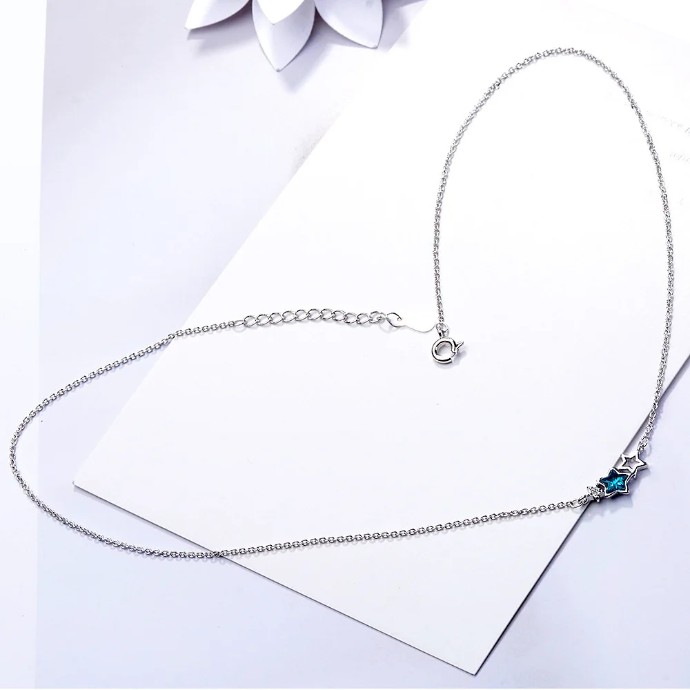 Женское колье из серебра 925 пробы с синим кристаллом циркония | Украшения и