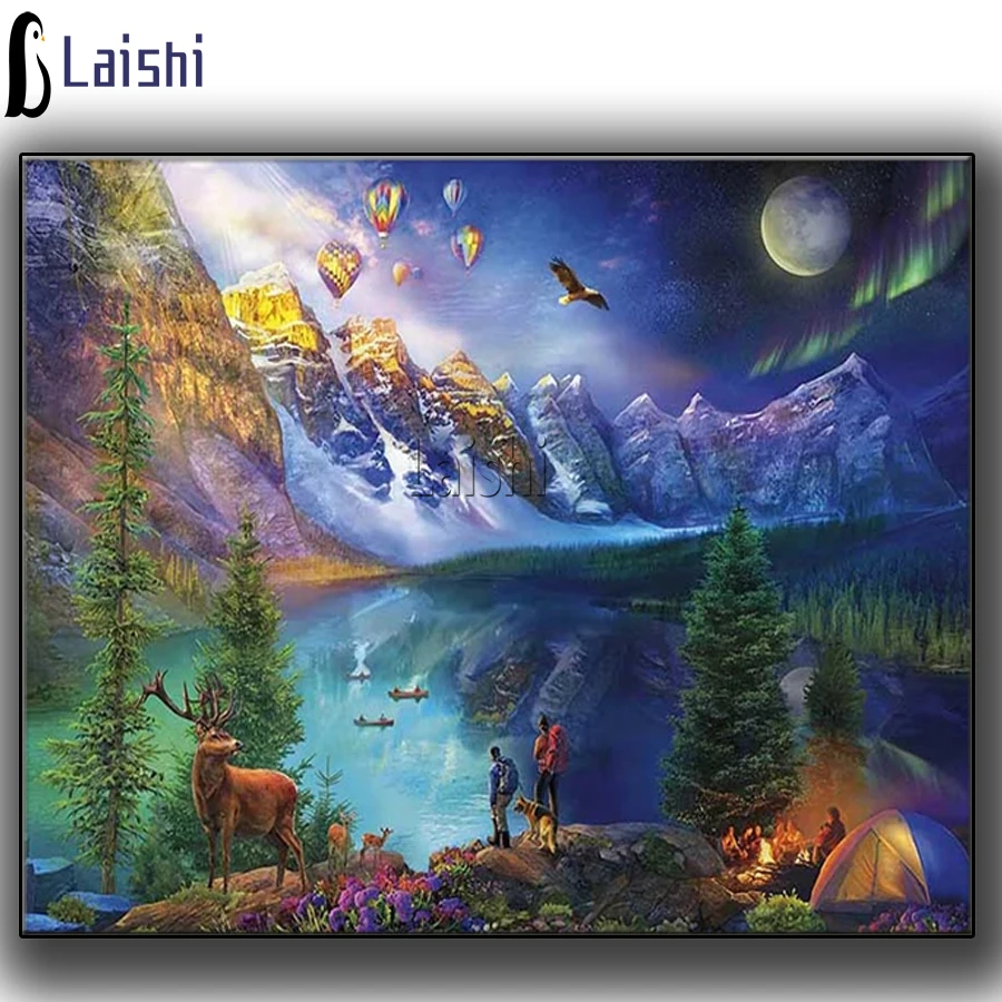 

Lake Moraine Journey Night Aurora Landscape full diamond diamond painting kit diamond cross stitch embroidery Glacier landscape