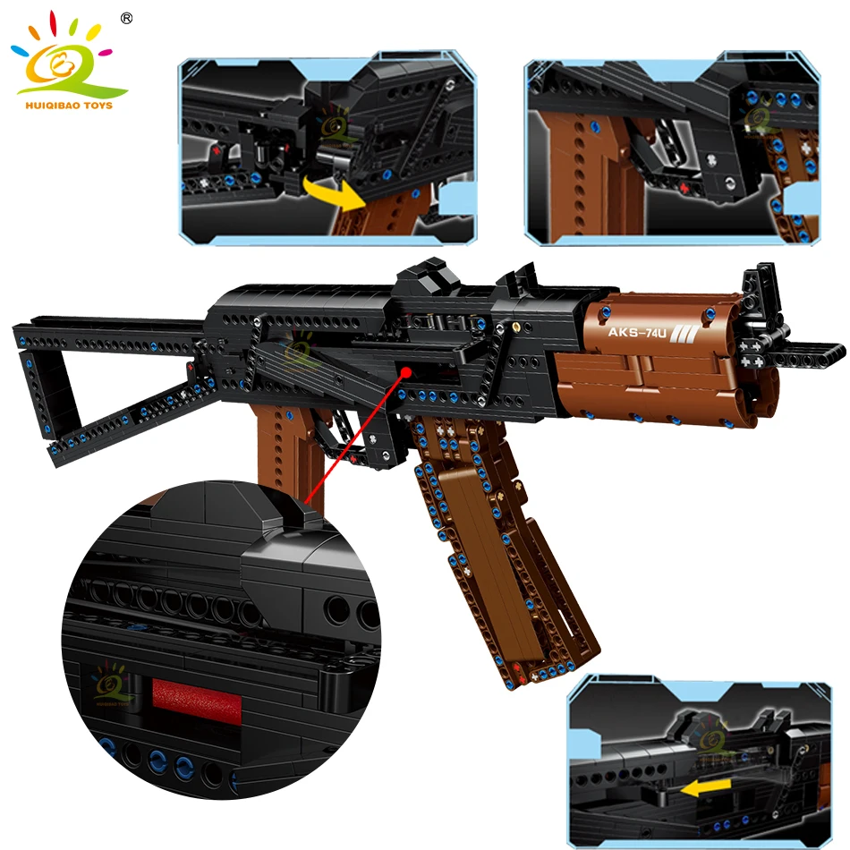 HUIQIBAO 881Pcs DIY Aks-74u Submachine Gun Building Blocks Military Technical Weapon Educational Bricks Toys For Children | Игрушки и