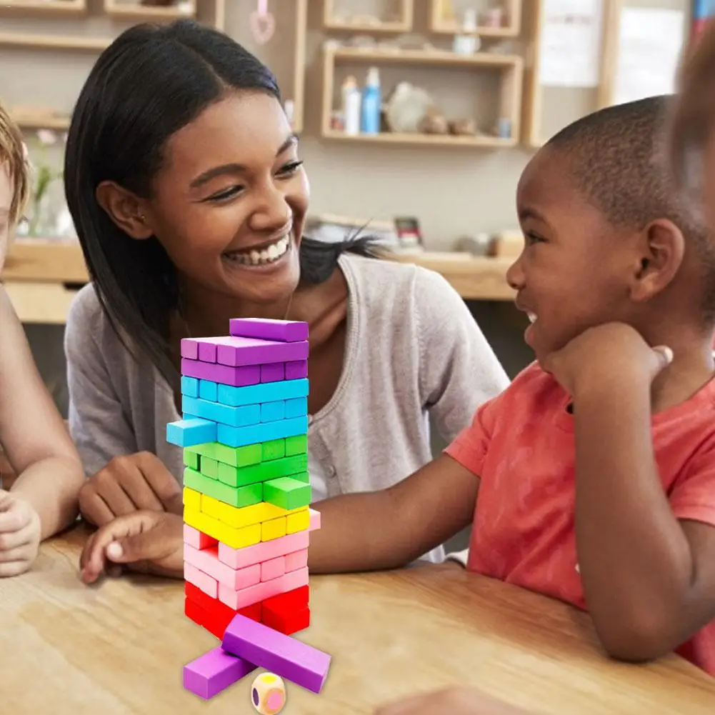 48 Pcs Wooden Toy Stacking Board Games Tower Building Blocks Educational Brain Game Gift for ShareBetween Parents And Children