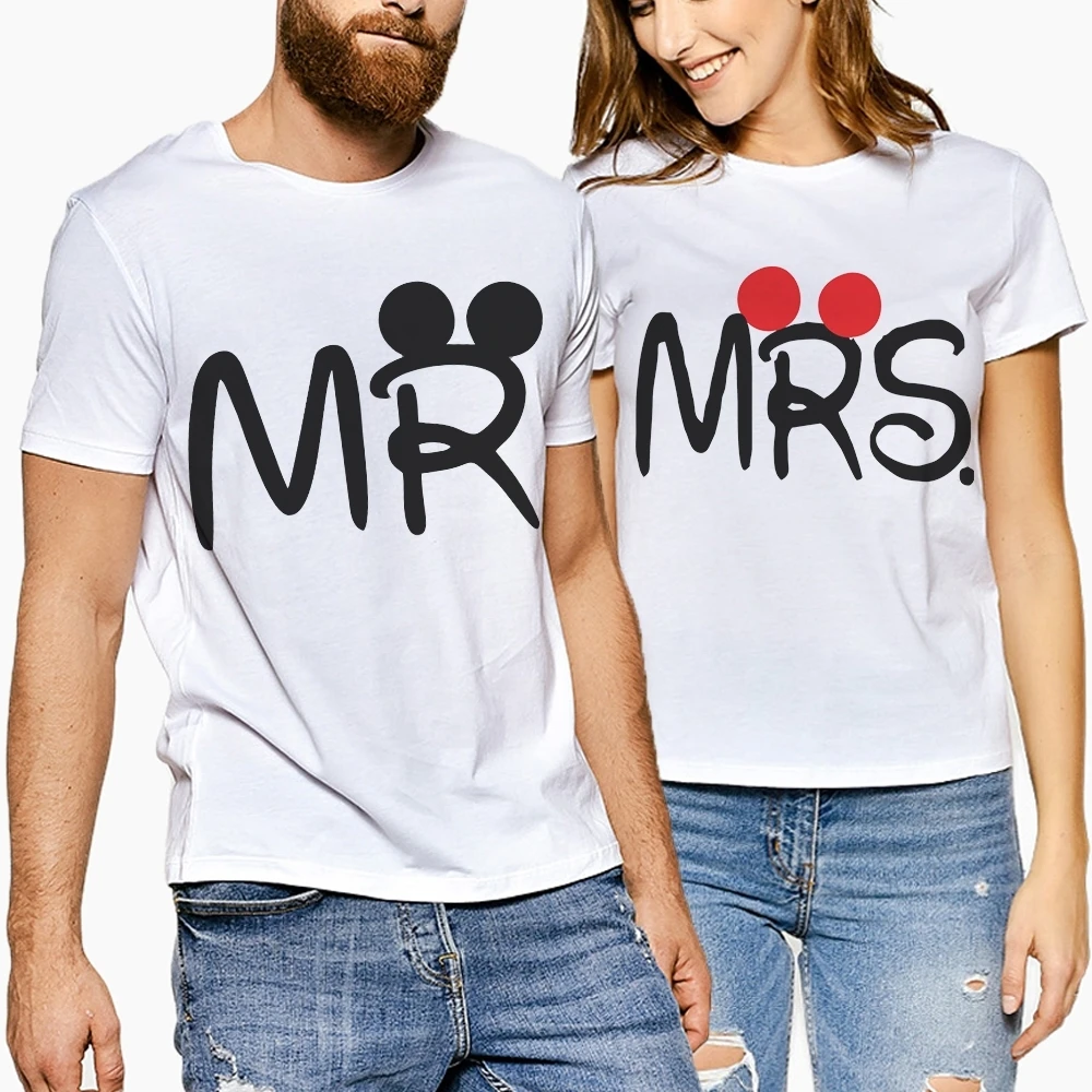 

Summer Matching Clothes Letter Printing Mr Mrs for Lover O-Neck Tees Lovers Couple T Shirt Women Men Newest Valentines Gift WWR3