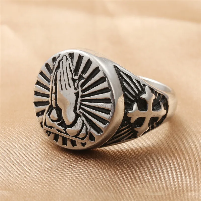 

Gothic Punk Style Prayer Pattern Men's Ring Retro Hip Hop Motorcycle Rock Redemption Jewelry Wholesale