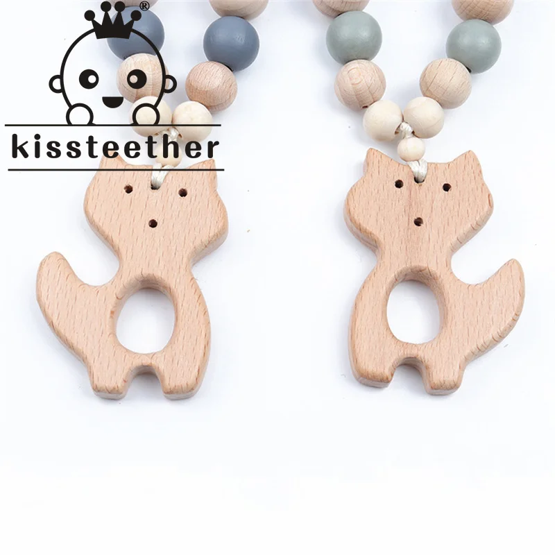 

Kissteether 1pcs Pacifier Clips Baby Toys Wooden Rattle Infant Baby Play Fox Baby Rattle Personalized Pacifier Chain Kids Toy