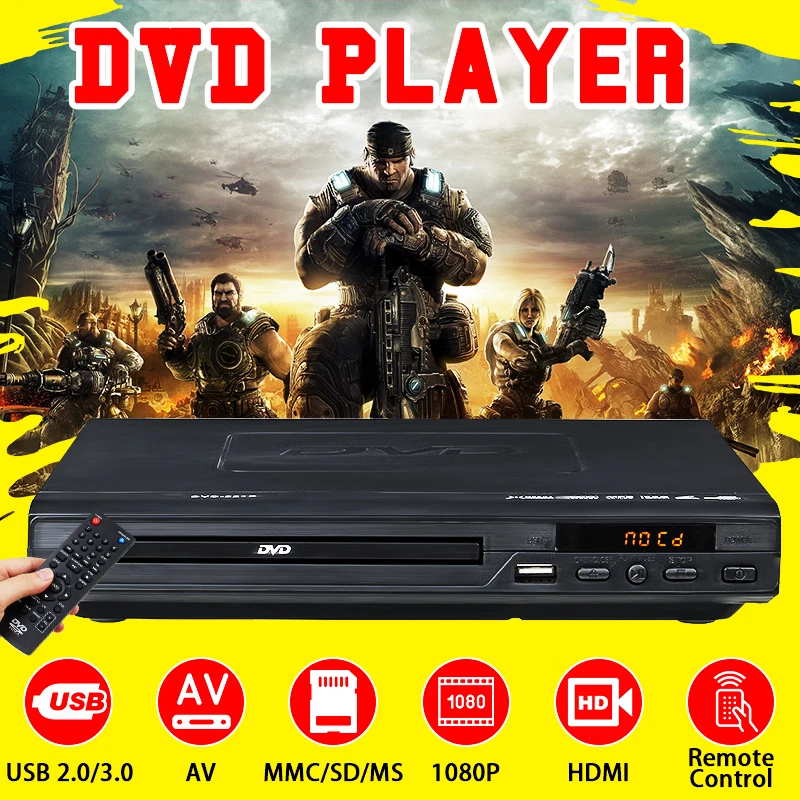 

Новинка 2023 DVD-плеер 1080P Full HD HDMI-совместимый USB DVD-плеер для мультимедиа цифровой DVD ТВ Поддержка HDMI-совместимый CD SVCD