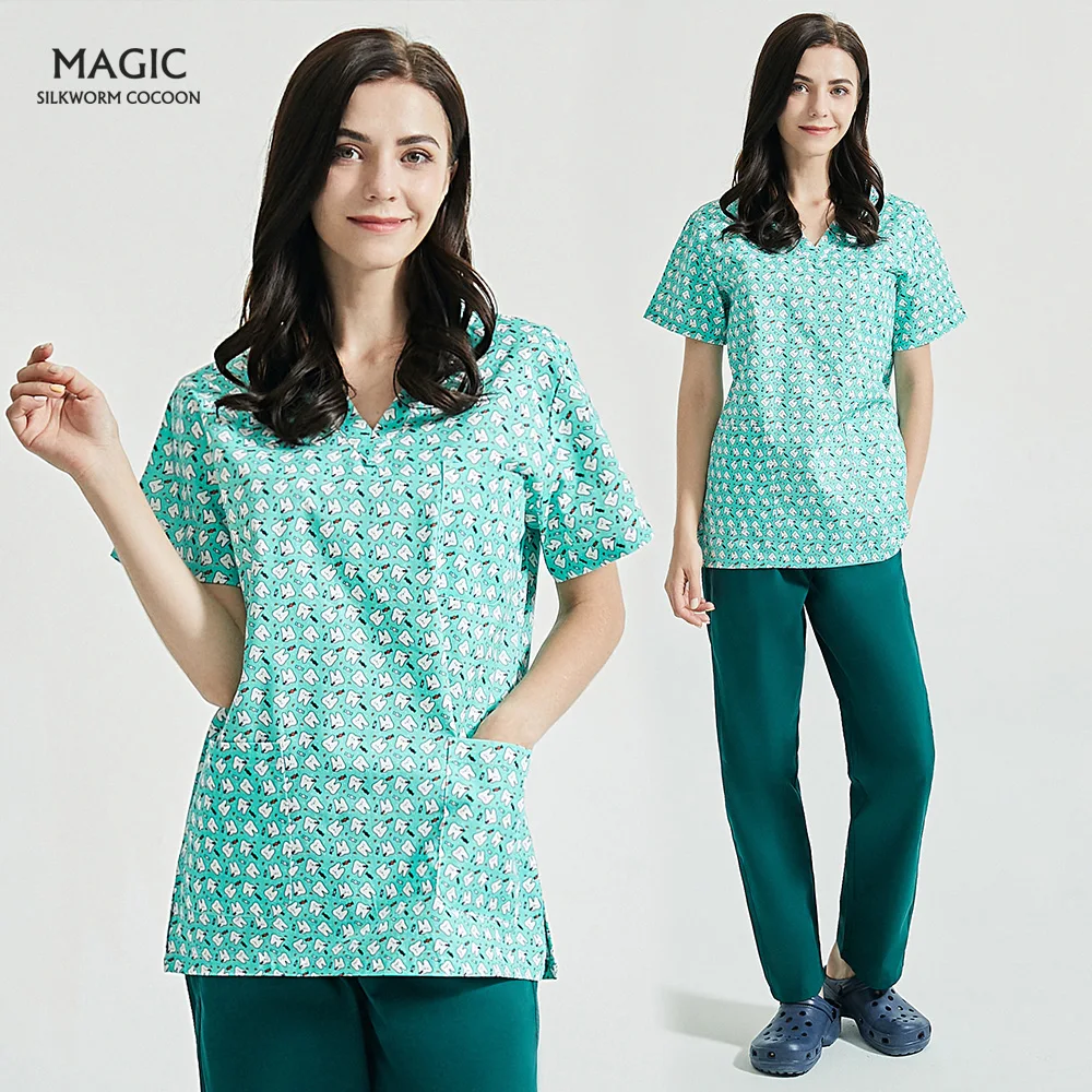 

Cartoon print scrubs tops Pet grooming working clothes scrubs work clothes spa beauty salon work tops/pants/set Cleaner uniforms