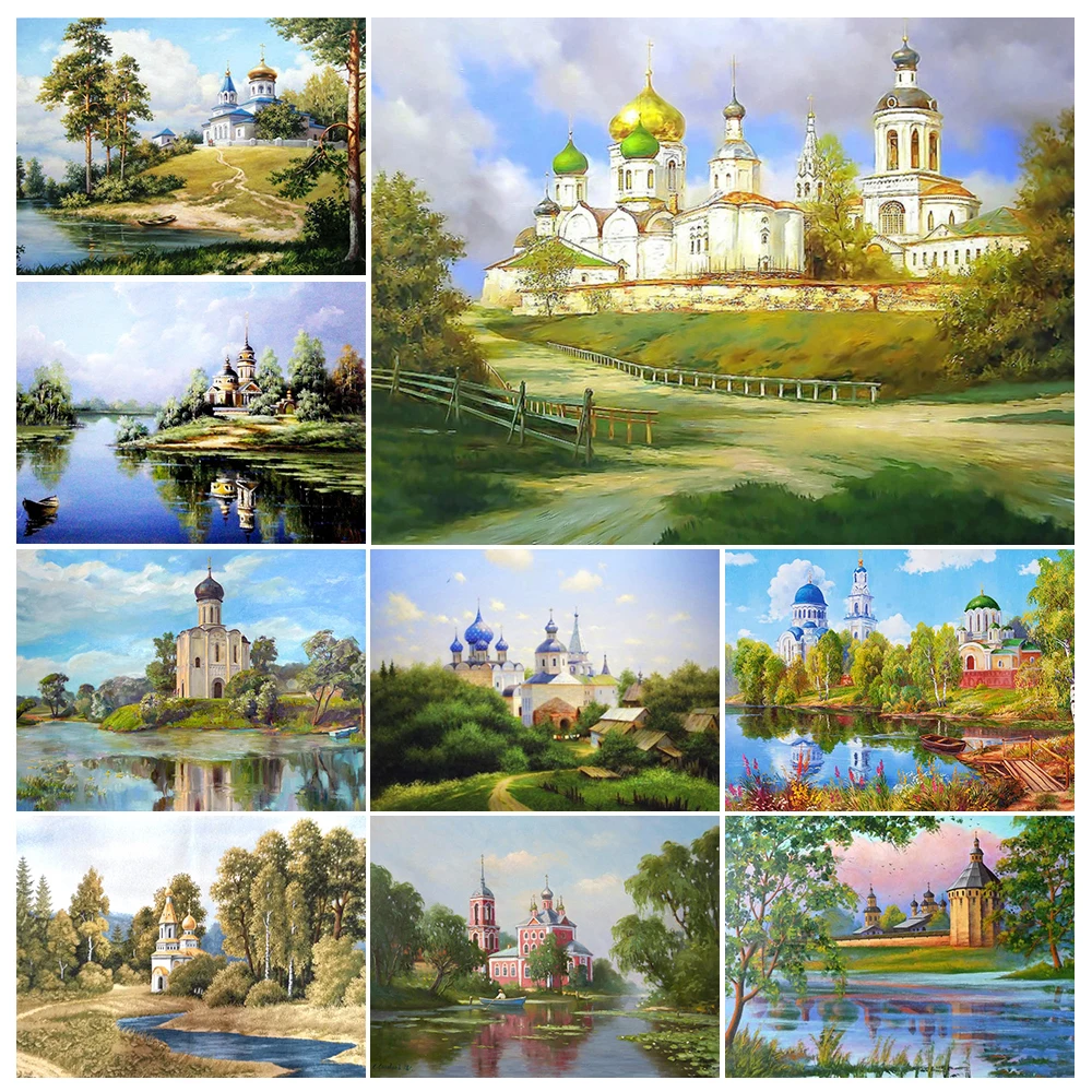 

5D Diy Diamond Painting Landscape Church Cross Stitch Full Drill Embroidery Mosaic Art Picture of Rhinestones Home Decor