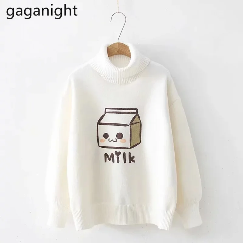 

Женский свитер с воротником под горло Gaganight Kawaii, Белый Модный пуловер на осень и зиму, свитера для девочек, шикарный японский стиль, Pull Femme