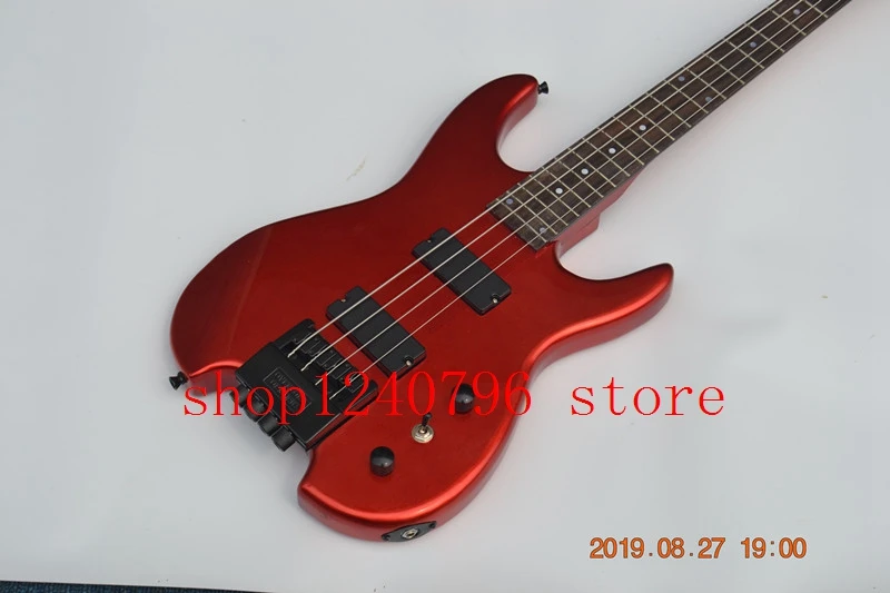 metal red 4 string headless electric bass guitar scale length 864mm