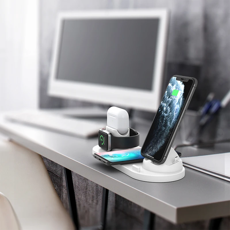 

360 Degree Rotatable Mobile Phone Multi-Function Holder 10W Wireless Fast Charging Standing Charging ABS Mobile Phone Holder