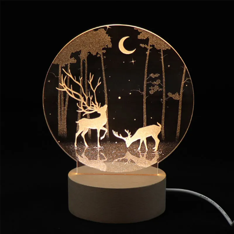 Креативный деревянный Базовый 3d светильник светодиодный Рождественский