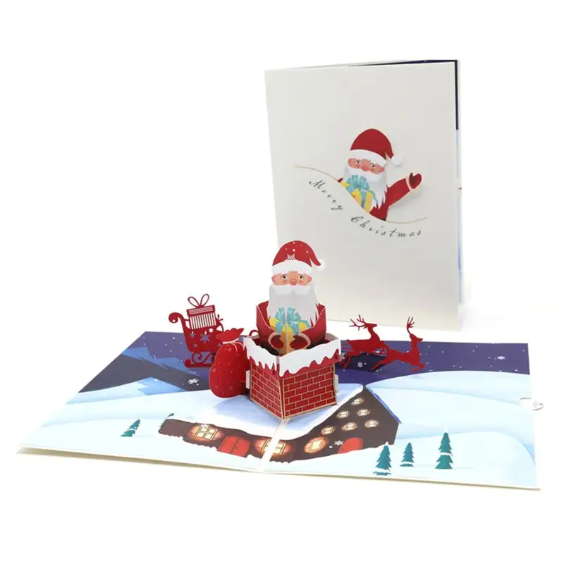 

3D Up Santa Claus Greeting Cards Postcards Invitations with Envelope for Kid