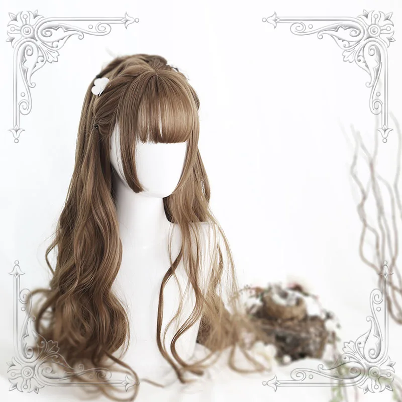5 Colors Harajuku Sweet Princess Dolly Lolita Wig Party Cosplay Kawaii Air Bangs Cut Long Curly Hair Daily Wigs |