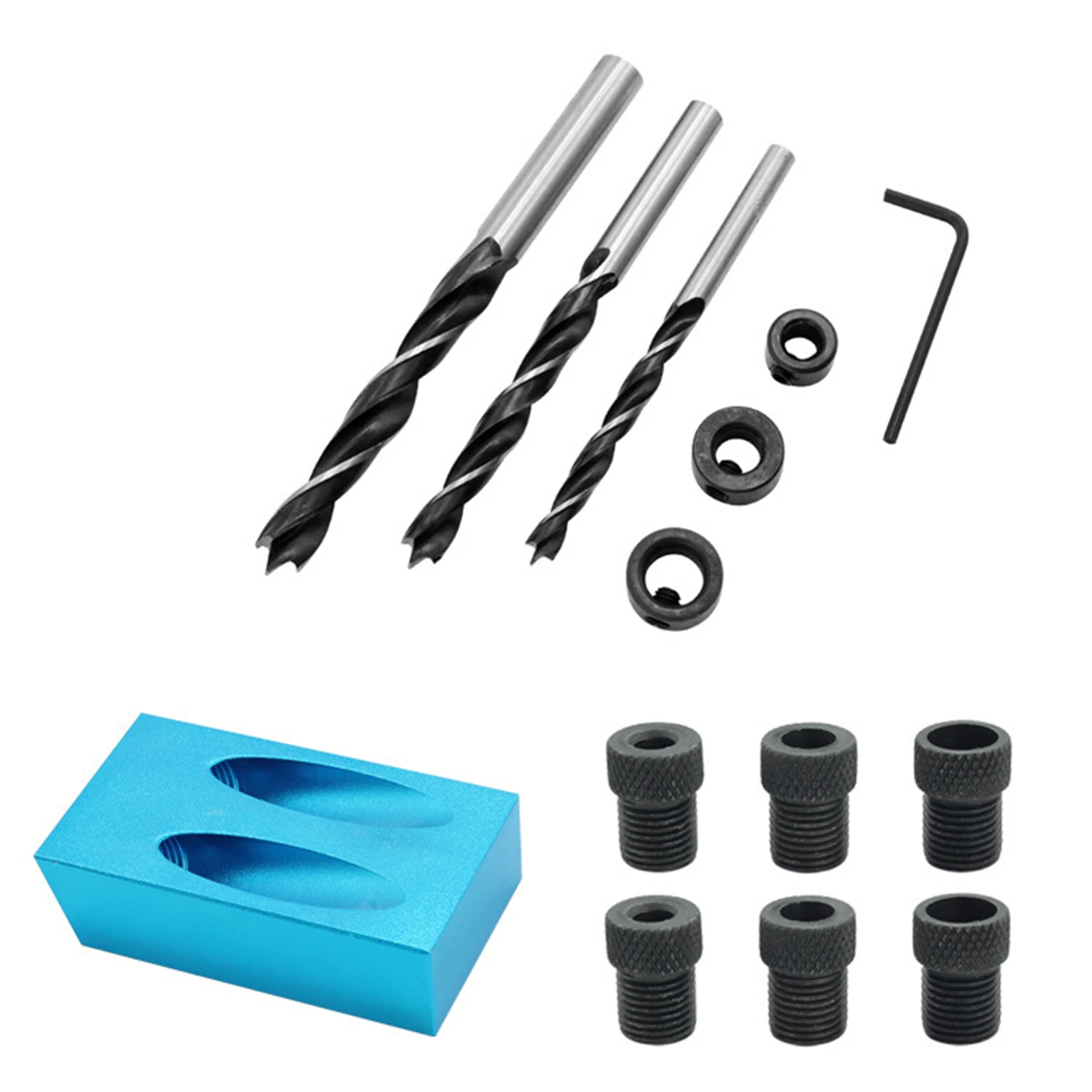 

Pocket Hole Jig 15 Degree Oblique Locator Kit With C Clamps 6/8/10mm Drill Bits Woodworking Puncher Hole Jig Kit