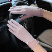 summer sexy lace women sunscreen touch screen gloves ice silk thin breathable mesh anti uv female skid driving gloves