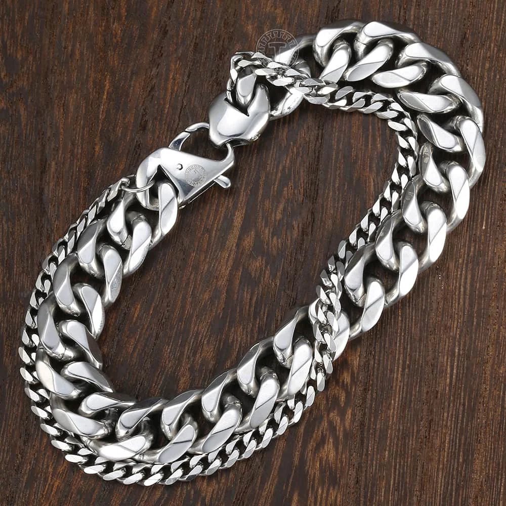 Мужской браслет в стиле хип хоп с двойной цепочкой серебряного цвета из