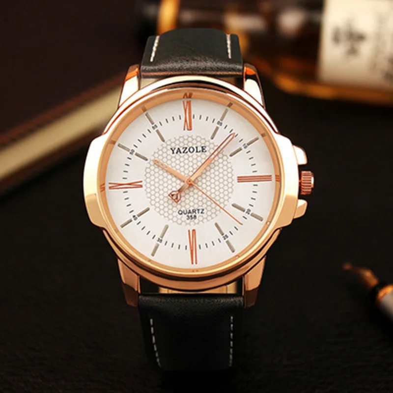 2020 Yazole Watch Mens Watches Top Brand Luxury Rose Gold Men Leather Band Analog Quartz Wristwatches mannen horloge | Наручные часы