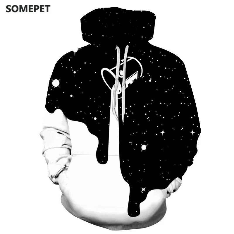 Толстовка с капюшоном для мужчин и женщин свитшот длинным рукавом пуловер Черно Белая кофта со звездами
