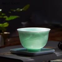 2 pcslot retro celadon teacup handmade tea bowl ceramic coffee cup chinese porcelain tea set accessories single cup drinkware